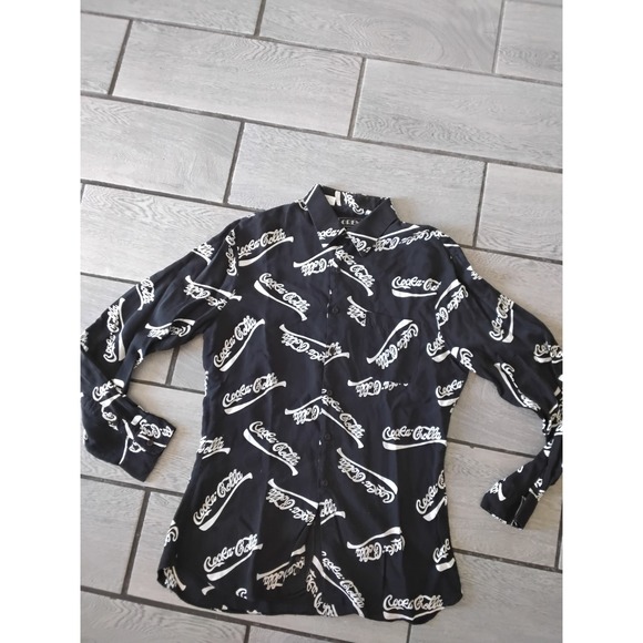 Loren Scott Other - Vintage Loren Scott Coca-Cola Logo Print Shirt Black Rayon Button Down Mens L
